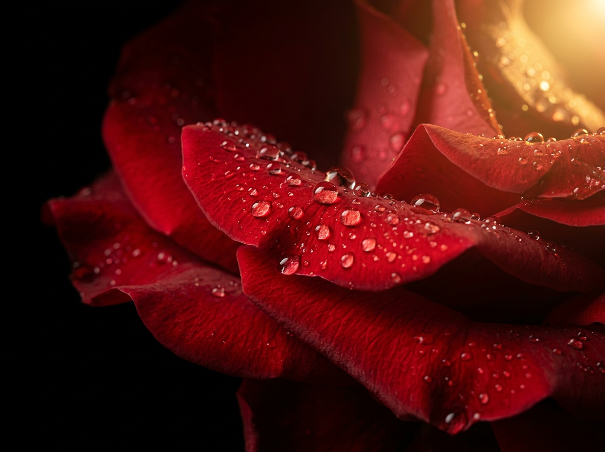 Detalle macro de pétalos de rosa roja